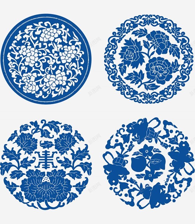 中国风古典日式青花瓷花纹边框陶瓷中式纹理...
