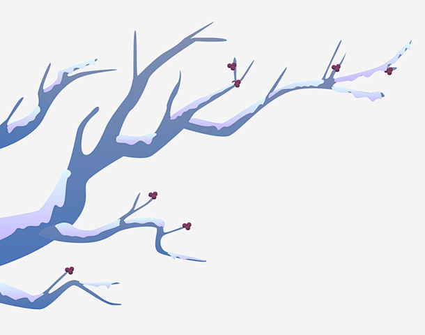 蓝色树枝上的雪高清素材 免抠树枝 冬天装...