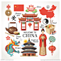 创意时尚中国旅行地标插画