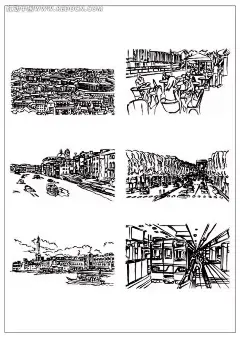 黑白建筑矢量插画AI|风景速写|建筑插画|矢量素材|书画|建筑线稿|黑白手绘线稿|城市建筑线稿|欧式建筑线稿