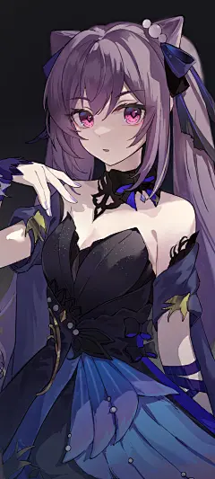 原神刻晴 黑蓝色裙子 动漫手机壁纸_彼岸手机壁纸