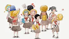 卡通素雅黄白高端大气清新开学插画