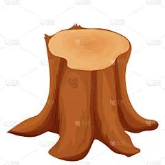 树桩,详细的漫画风格,孤立在白色的背景.原木,室外森林砍伐木料.组合式鱼群. 