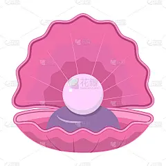 用珍珠打开贝壳。矢量图