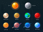 矢量宇宙中的行星体积太阳系海王星天王星土星木星火星金星水星月亮太阳地球空间球行星设计颜色插图