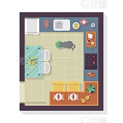 Kitchen floor plan top view. Furniture set for interior design.