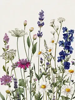 野花 薰衣草 甘菊 金鱼草 矢车菊 雏菊 插画 - 小红书