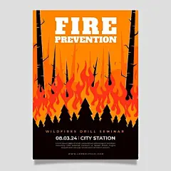 手绘森林火灾森林大火森林防火海报单页模板矢量图设计素材