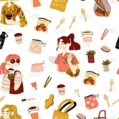 手绘无缝零浪费生活矢量图。Eco的风格。没有塑料。