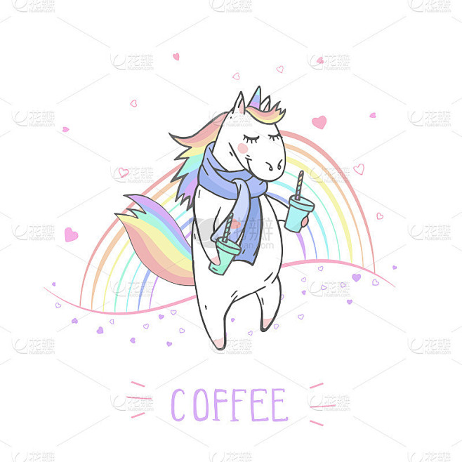 Vector illustration of hand drawn cute unicorn in