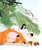 公园户外自然风光背景露营水彩插画图片下载