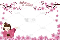 女孩在和服樱花或樱花框架