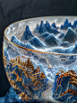 【ai宇宙吧】中国文化琉璃陶瓷玻璃金金镶玉立体微缩景观碗背景Midjourney描述关键词咒语：