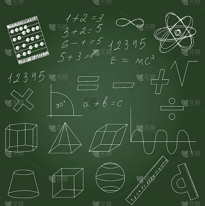 数学图标集手绘风格矢量插图