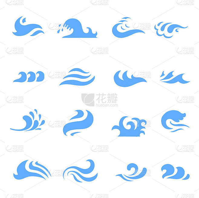 在孤立的白色背景上的波符号的插图集