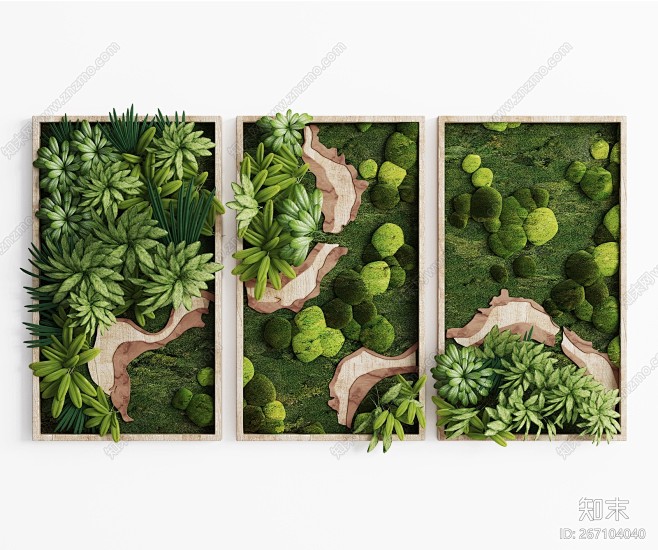 现代墙面绿植装饰3D模型下载【ID:26...