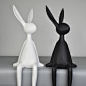 极简黑白长耳朵兔子雕塑摆件样板间客厅电视柜可爱兔家居软装饰品-淘宝网