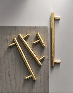 Brass Handmade Hammer Pattern Bright Pull Handle T-shaped Long Double Hole Drawer Cabinet Door Furniture Pull Handle