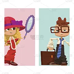 快乐的男孩和女孩的卡片，孩子年轻的孩子打扮成成人的男人和女人字符矢量插图