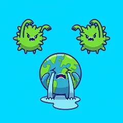 流泪哭泣的地球，新冠病毒，卡通矢量插画矢量图素材