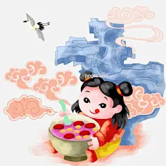 腊八节仙童捧粥插画图片大小2000x2000px 图片尺寸2.02 MB 来自PNG搜索网 pngss.com 免费免扣png素材下载！插画#传统节日#传统习俗#卡通手绘#快乐腊八节#腊八节#喜庆腊八节#仙鹤#云朵#