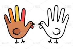 火鸡,手印,可爱的,请柬,线条,贺卡,背景分离,简单,鸟类,儿童