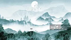 中国画,手绘,插画,新中式风格,蓝色正版图片素材