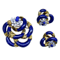 Kutchinsky Yellow Gold Lapis Lazuli Diamond Brooch & Earclips