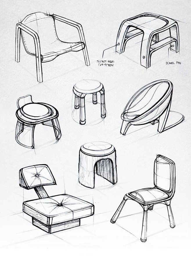 椅子家具线稿草图手绘