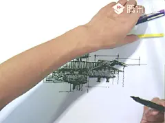 今天 下午的手绘课程内容：建筑速写的窍门及空间层次的主观取舍法则。