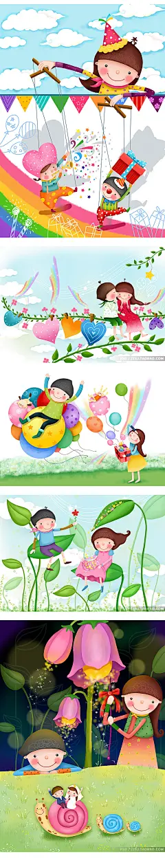 0329可爱卡通童话世界男孩女孩幼儿园好朋友插画PSD平面设计素材-淘宝网