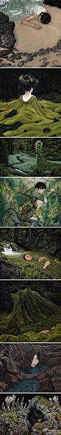 自然的衣装，柏林艺术家Moki的超现实绘画，把自然的山山水水变作衣裳，与人融合在一起。