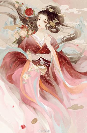 古风人物插画，虚妄系列。
罗衣何飘飘，轻...