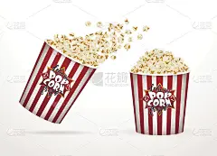 一组爆米花，孤立在白色。