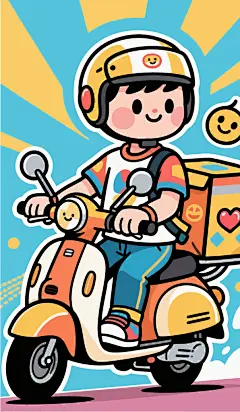 可爱外卖小哥手绘插画