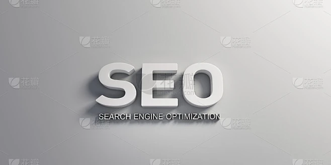 SEO Word在白色背景。3D渲染插图