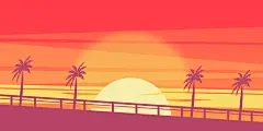 唯美夕阳落日扁平化落日矢量插画