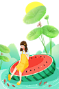 插画  女孩  夏天