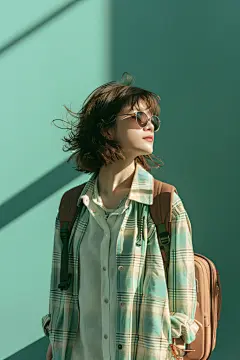 拖着行李箱去旅游