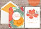 Happy Summer Tropical Greeting Card Set : Created as a set for IndieGiftBox, this pair of cards includes a full-bleed floral card, and an accompanying thank you note with spot illustration.