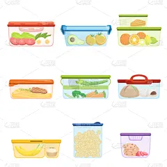 塑胶,食品,容器,平坦的,蔬菜,清新,土豆泥,西兰花,布置,午餐