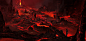 Volcanic Corridor / Maw of Hunger, Finnian MacManus : **These are images from three years ago I never uploaded, part of the Maw of Hunger project. This area was inspired by Dark Souls 1 volcanic zone

In the previous era, the Ashen god Srai was sealed awa
