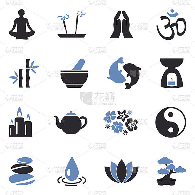 禅宗图标。双色调平面设计。矢量插图。
