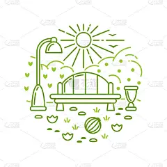 带有长椅和自然元素的公共公园概念