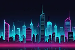 绚丽多彩霓虹城市建筑风景插画