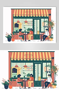 AI数字艺术咖啡厅下午茶人物插画-众图网