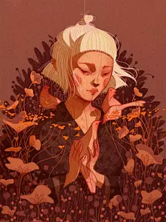 瑞典插画家 Chantal Horeis ​平静的暖色系列作品. #遇见艺术##行走的艺术# ​​​​