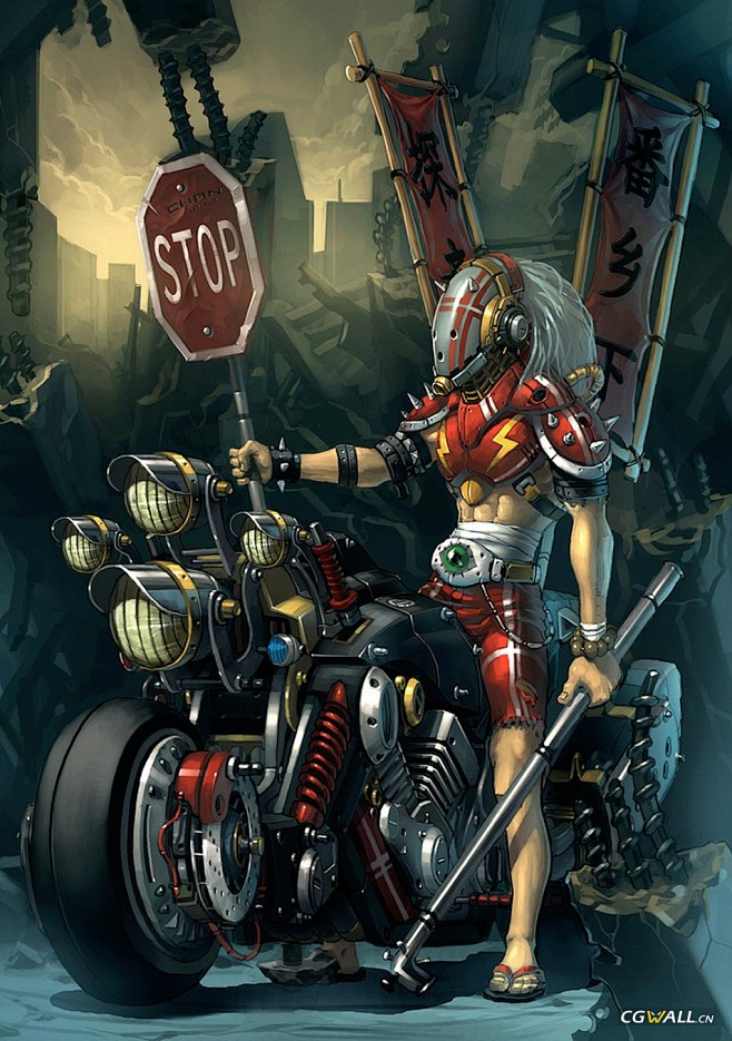 概念艺术：摩托车骑士游戏插图