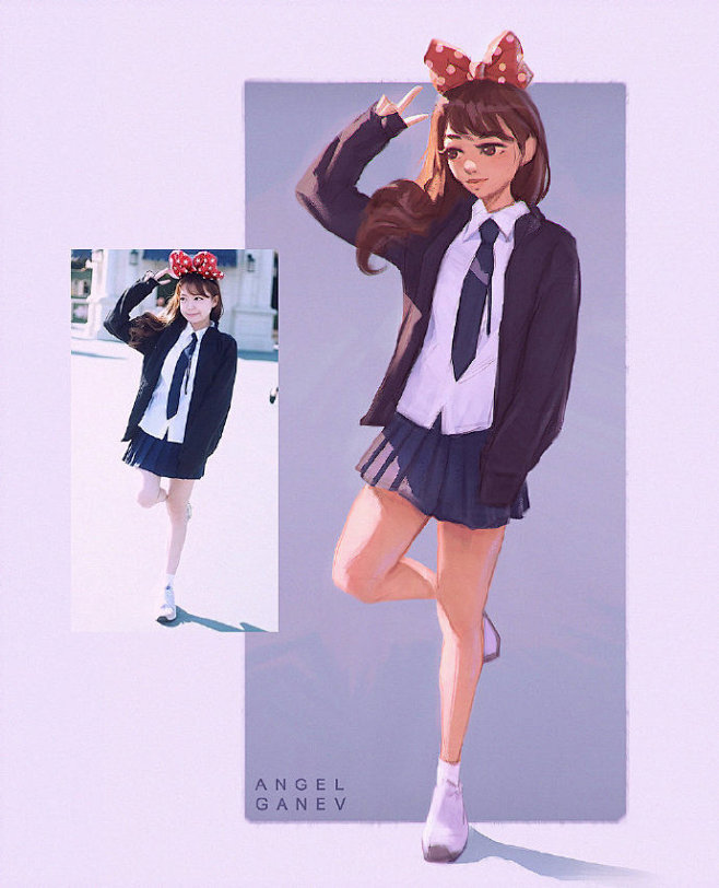 手绘街拍时尚少女插画，穿搭太棒了！   ...