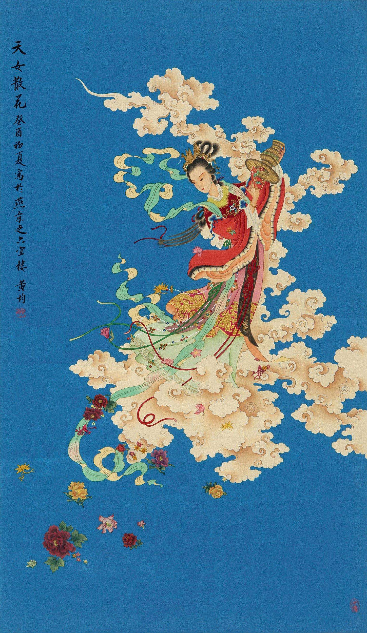 天女散花図 掛軸 168×65cm b59888b676fe1da33143f509a81ba8